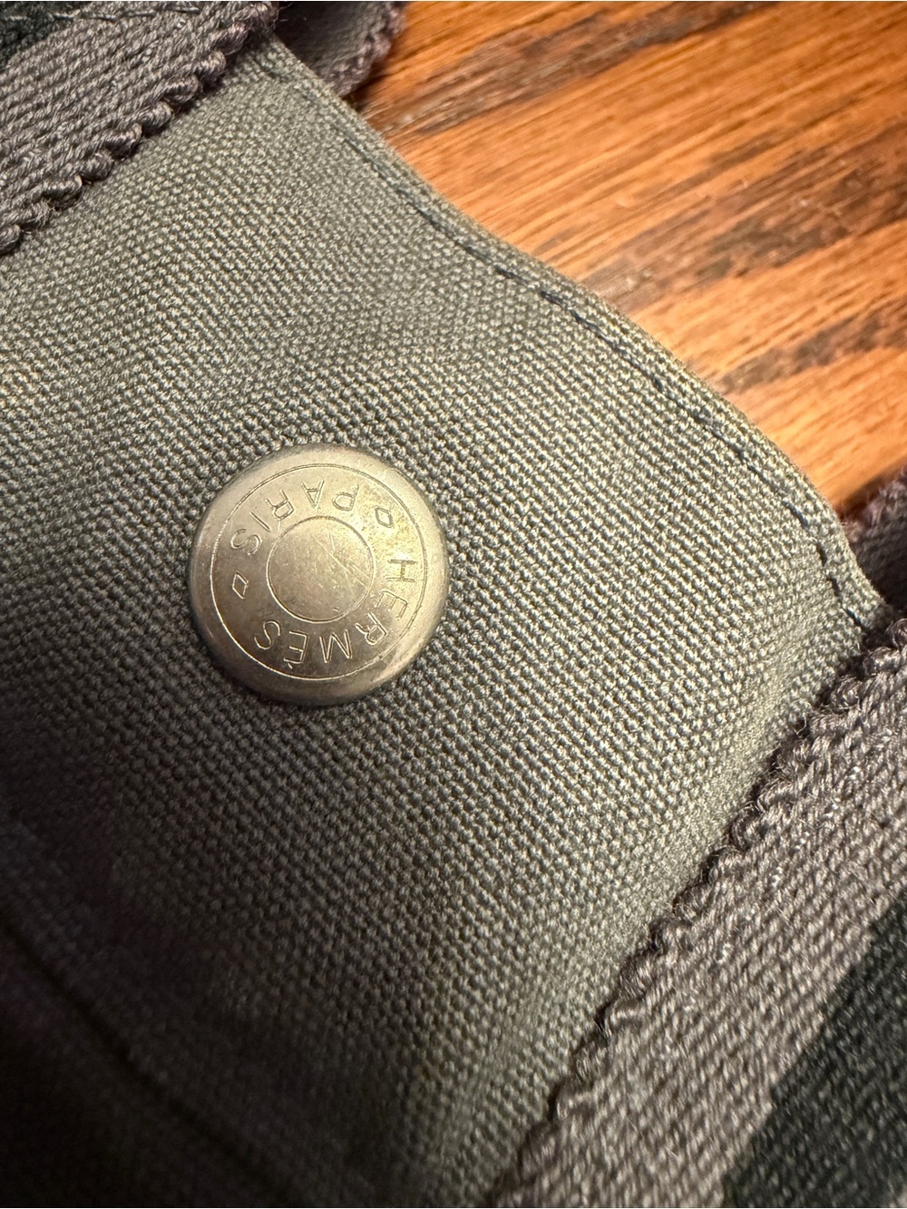 Hermes Gray Canvas Tote with Black Stripes - Picture 4 of 15